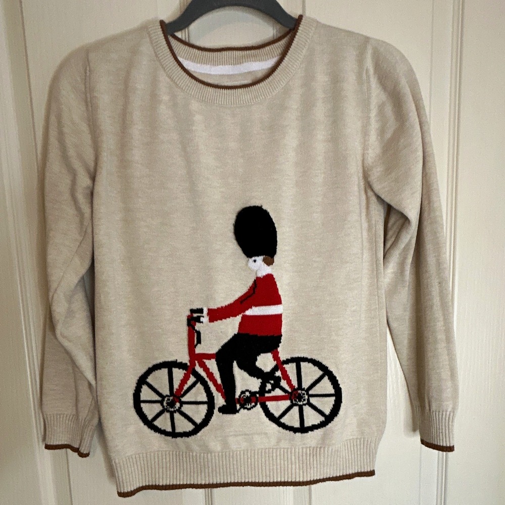 Cherry Crumble Girls Beige Knit Pullover Sweater Long Sleeve Bicycle 11/12Y